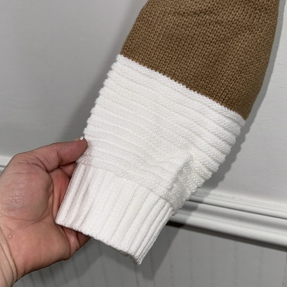 Tunic sweater fashion large acrylic soft tan & white pullover - Picture 4 of 5